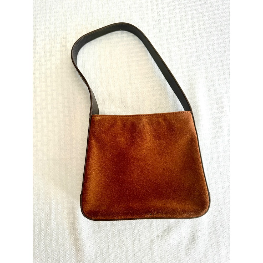 Ralph Lauren Vintage Suede Shoulder Bag Cognac Brown Studded Leather Trim Y2K